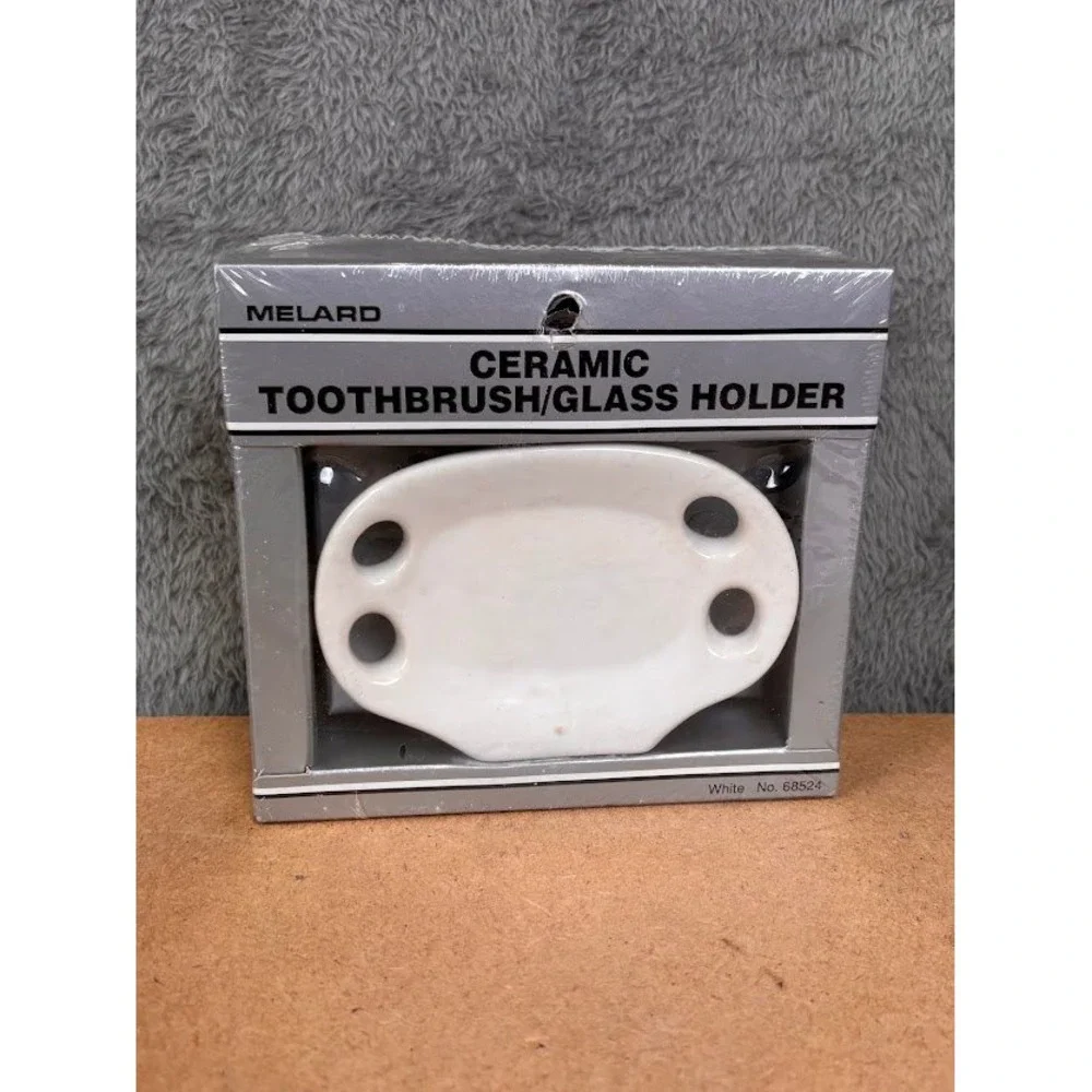 Melard Vintage White Ceramic Toothbrush Glass Holder Wall Mount 68524 New 1994